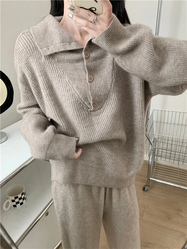 Colorfaith WS6783JX 2024 New Vintage 2 Pieces Sets Pullover With Pants Knitted Women Autumn Winter Korean Fashion Elegant Suits