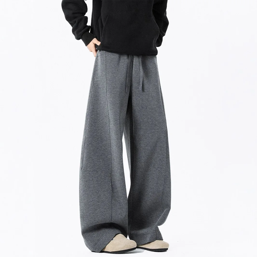 

Four Seasons Men'a Casual Trendy Heavy Duty Solid Color Loose Wide Leg Drawstring Pants Sports Training Sweatpants Streetwear