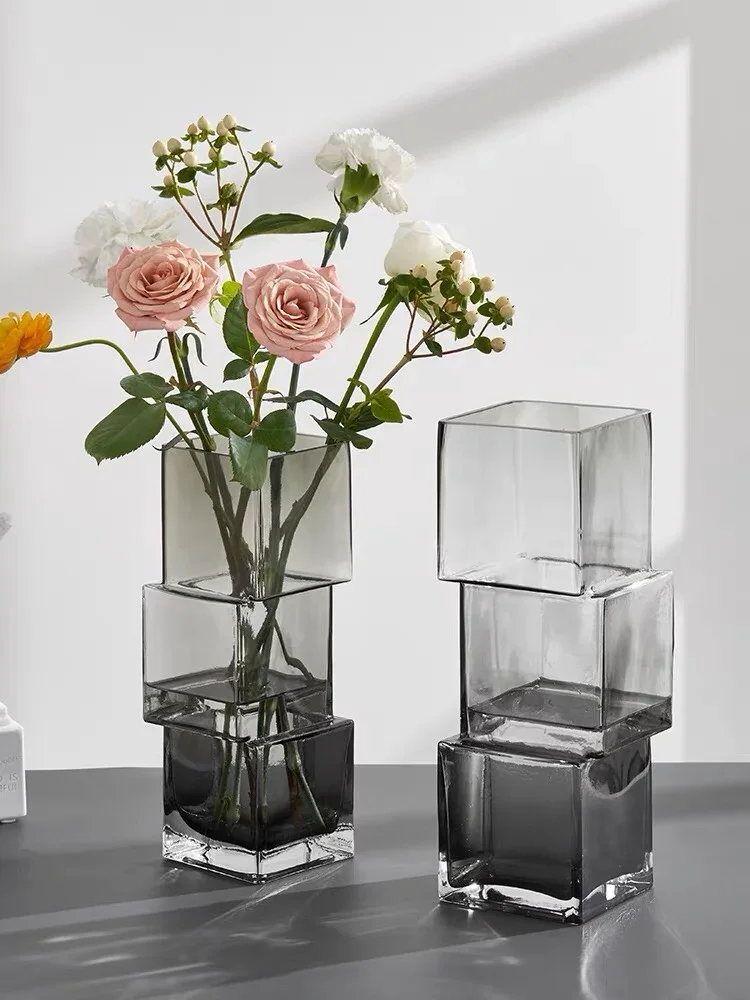 

Light Luxury Creative Decor Irregular Block Transparent Glass Vase Living Room Flower Arrangement Vases Decoration Maison Ваза