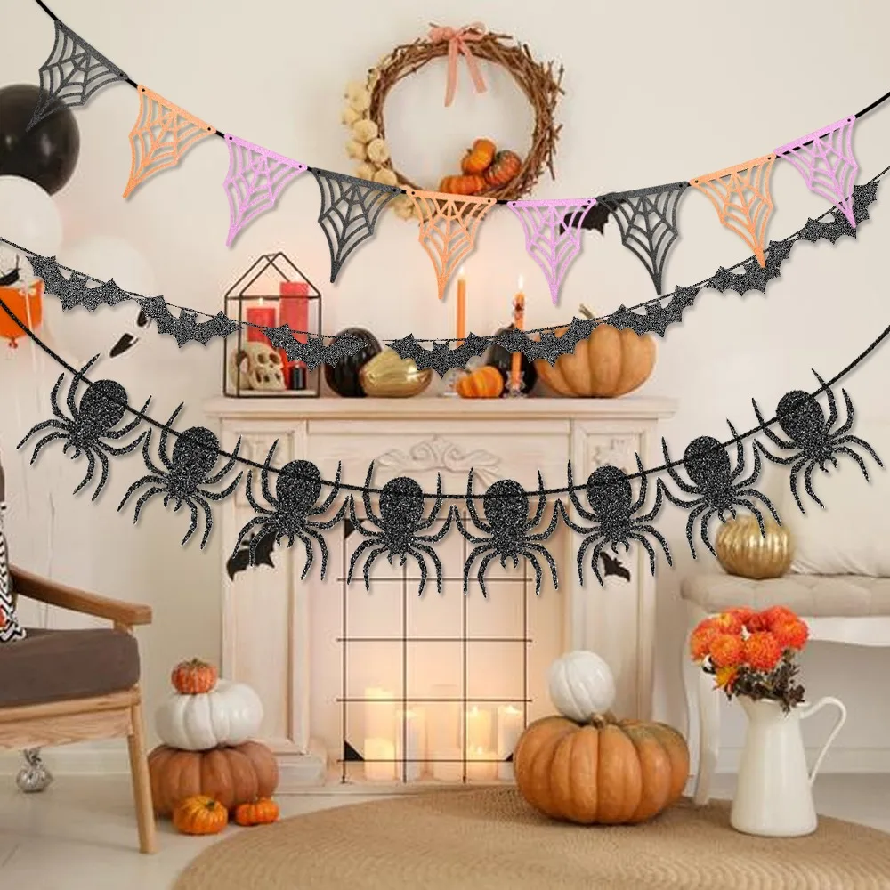 Halloween Party Hanging Banner ghirlande Cartoon Ghost Bat Spider Bunting Paper Banner Halloween Party decorazioni per la casa puntelli