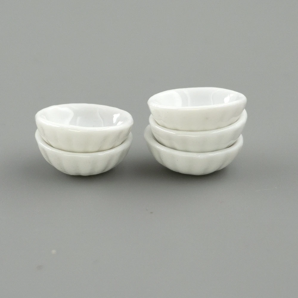 5Pcs 1/12 Dollhouse Miniature Accessories Mini Ceramic Bowl Simulation Kitchenware Plate Model Toy Doll House Decoration