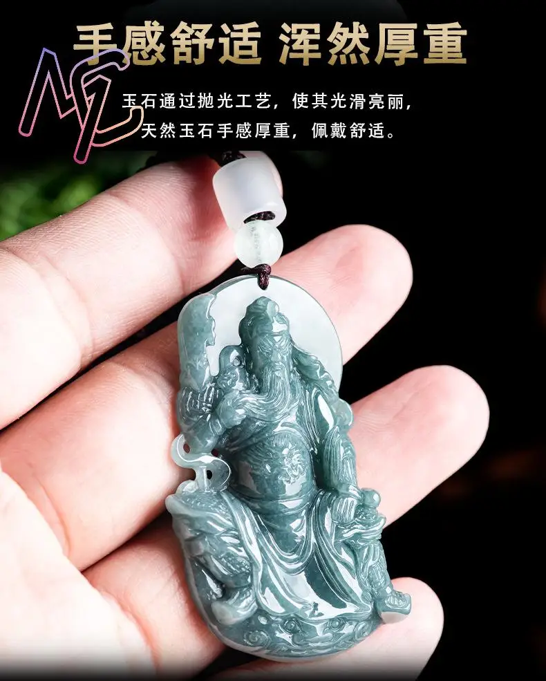 Myanmar Jadeite Guan Gong Pendant Necklace Real Jewelry Designer Charm Gifts for Women Burmese Jade Stone Vintage Talismans view 4