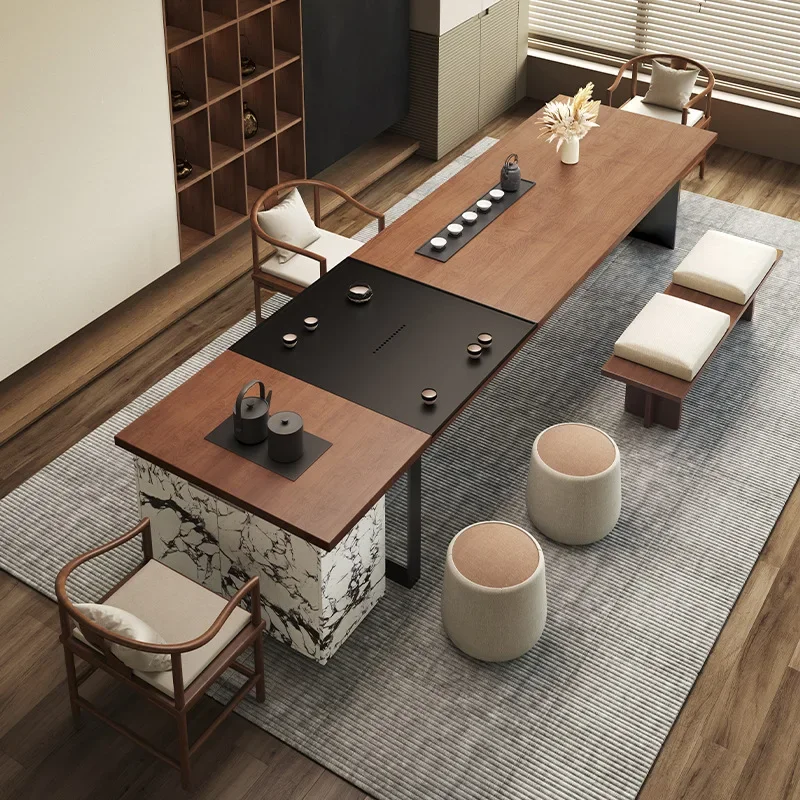 New Chinese solid wood tea table and chair combination modern high-end home living room office reception tea table high-end