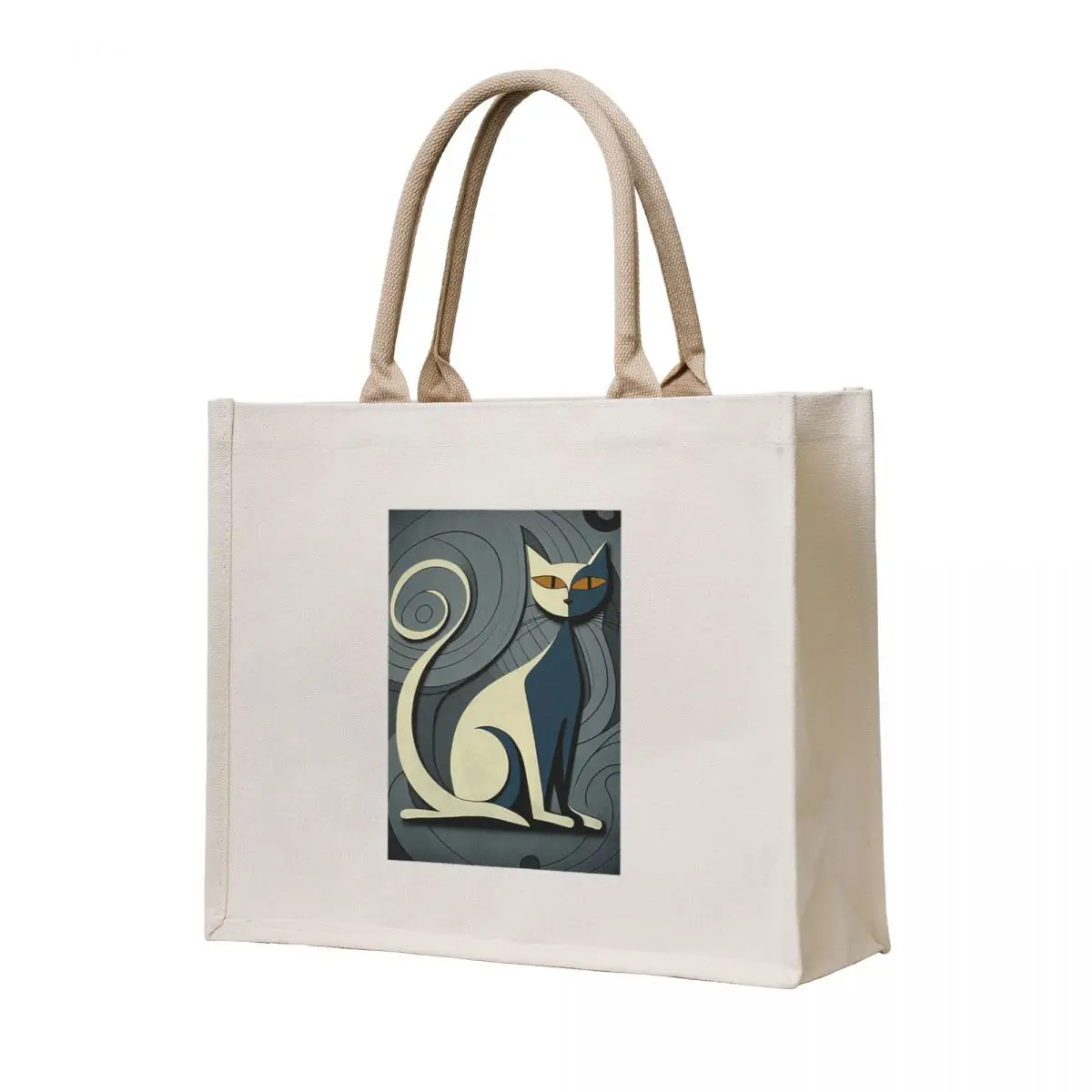 

Mid Century Gray Cat 2 Abstract Art Print Painting Wall Decor Tote Bag ecological bags Women's tote bag bag for beach