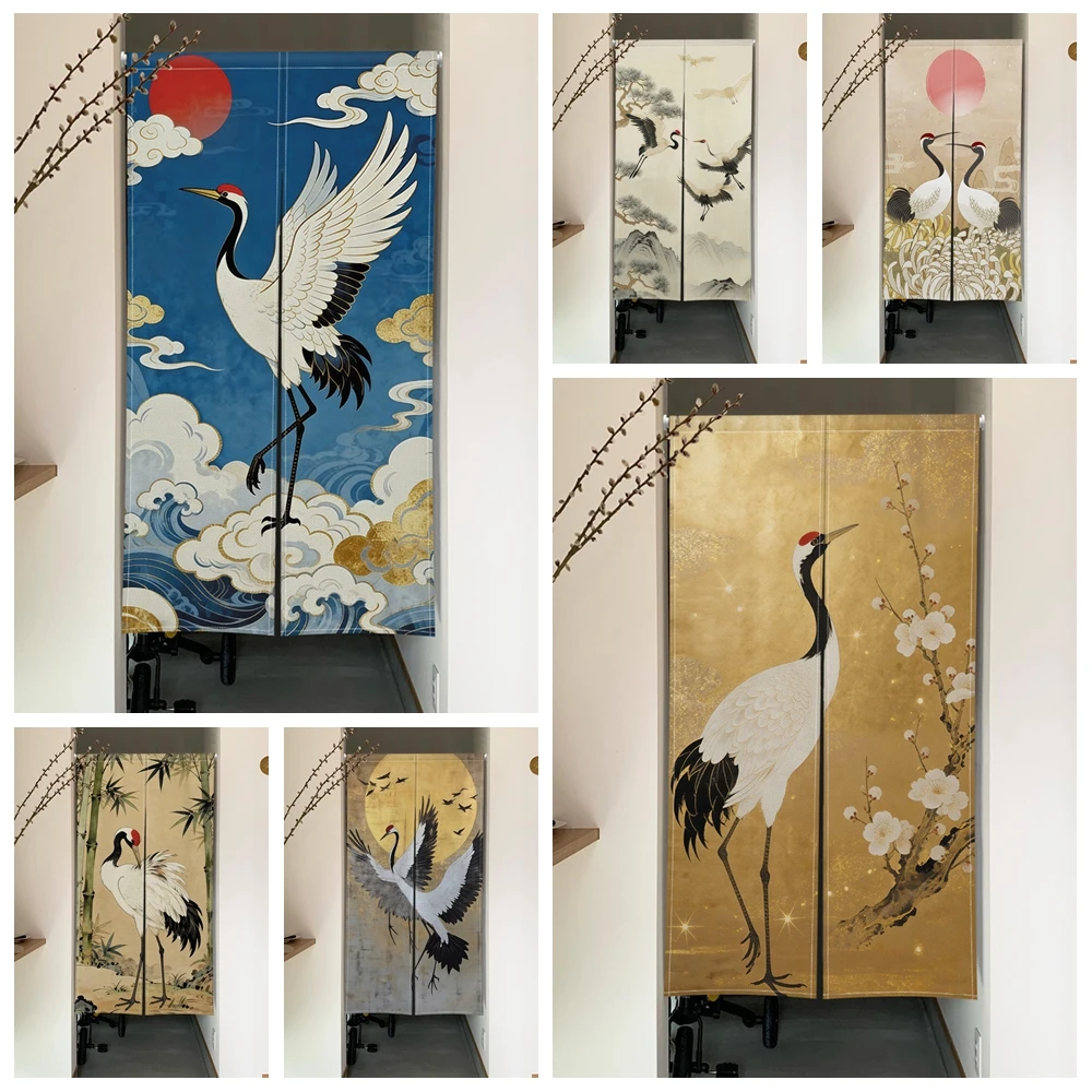 Japanese Style Noren Door Curtains Bird Crane Wave Pattern Split Doorway Curtain Kitchen Entrance Partition Hanging Half Curtain