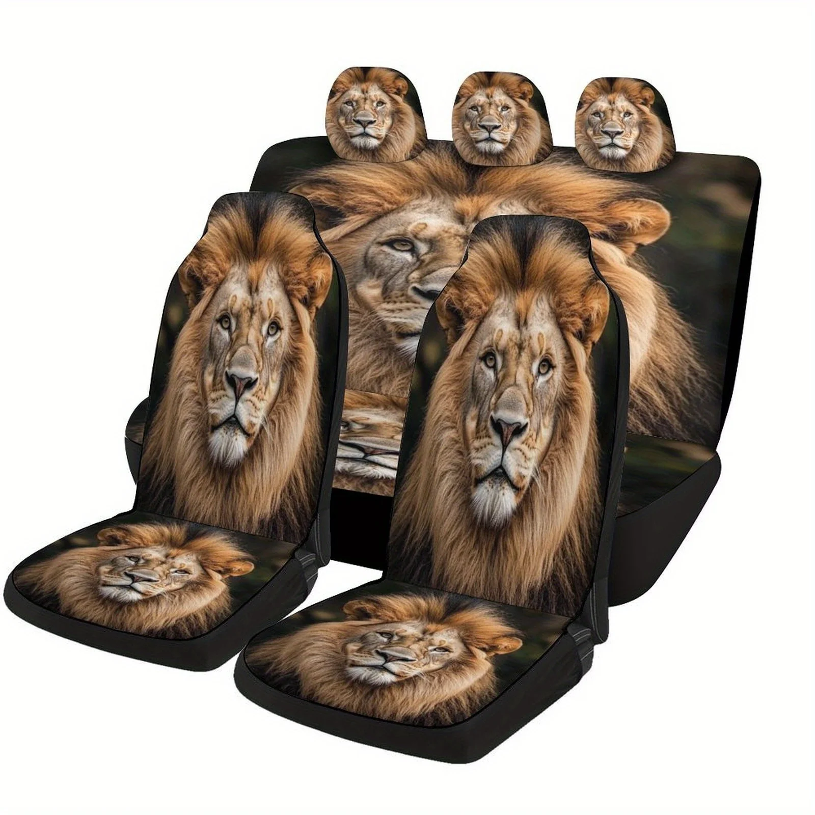 

Lion Portrait Themed Car Seat Cover Set For Most Cars, Fashionable Personalized Novelty Full Set, Universal Fit For 2 Front Seat