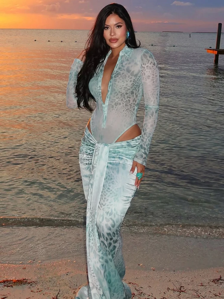 

Weird Puss с леопардовым принтом, комплект из 2 предметов, женский сексуальный прозрачный боди Y2K + толстые юбки с рюшами и лентой, одинаковая клубная одежда для отпуска