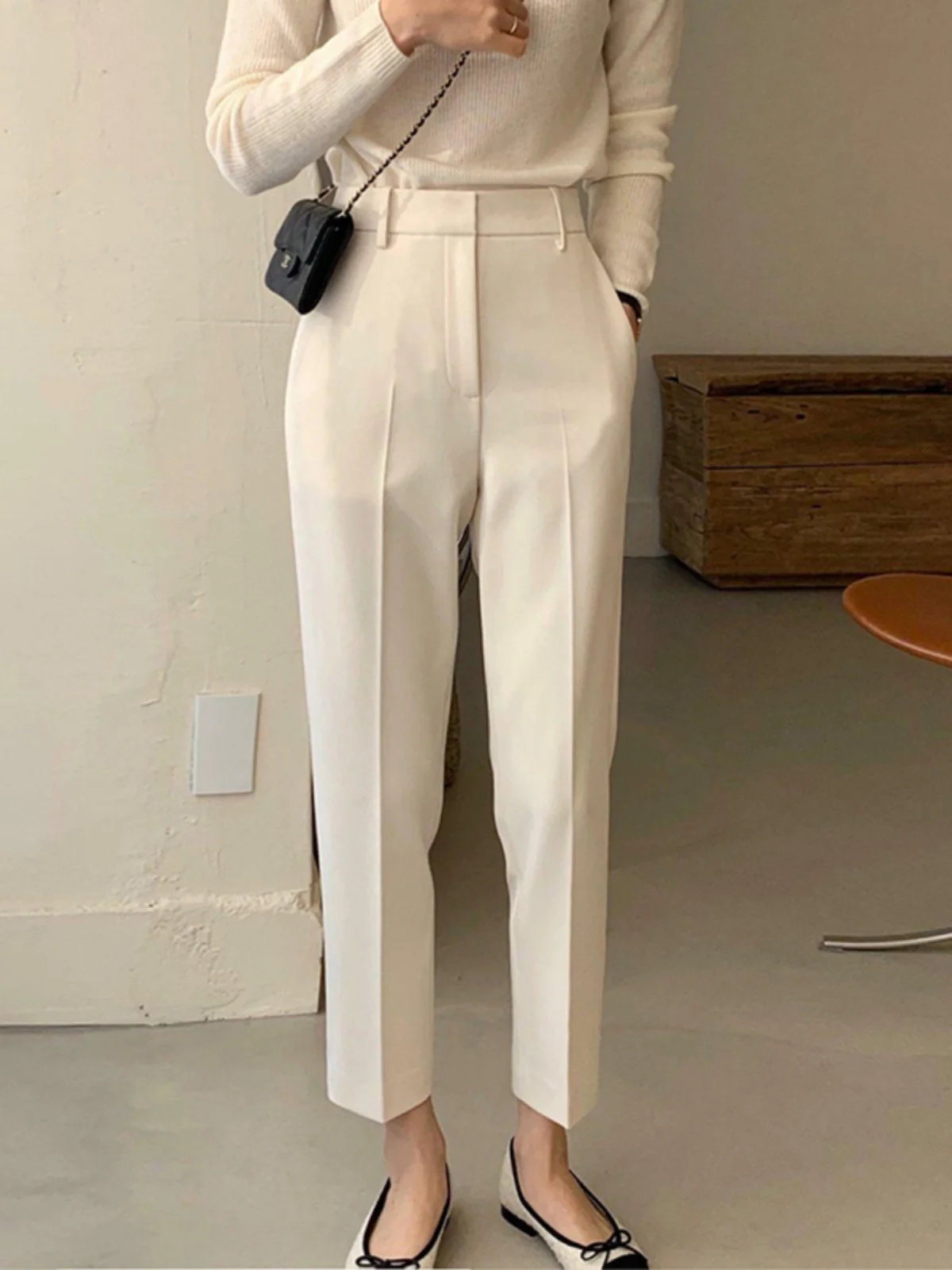 

High Waist Straight Leg Work Pants Women's Fashion Street Style Asymmetric Design Comfortable Casual Trousers for Ladies