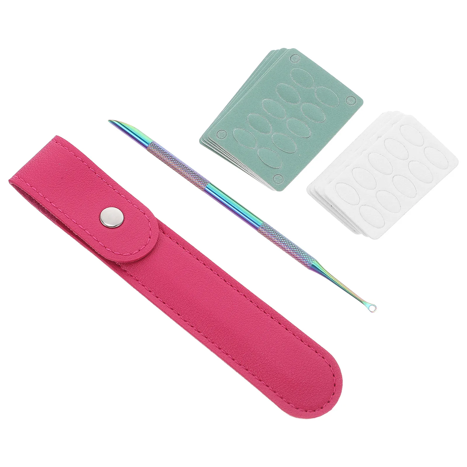 1Set Ergonomic Cuticle Pusher Nail Scraper Tool Stainless Steel Round Head with Sandpaper Sheets for Smooth Cuticles Manicure