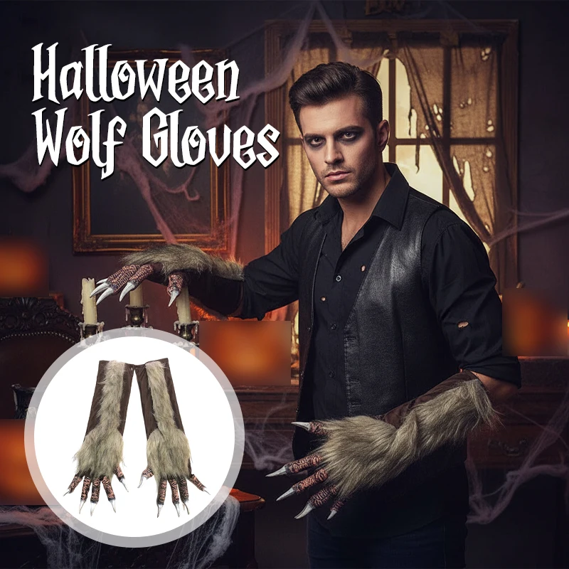 

Halloween Wolf Gloves Fur Realistic Wolf Hands Monster Paw Ghost Festival Terroristic Werewolf Cosplay Costumes Accessories