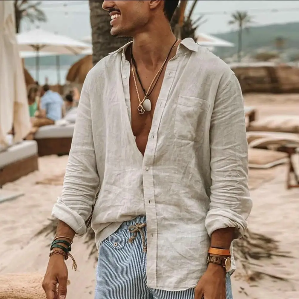 2024Cotton Linen Hot Sale Men's Short-Sleeved Shirts Summer Solid Color Turn-down collar Casual Beach Style Plus Size