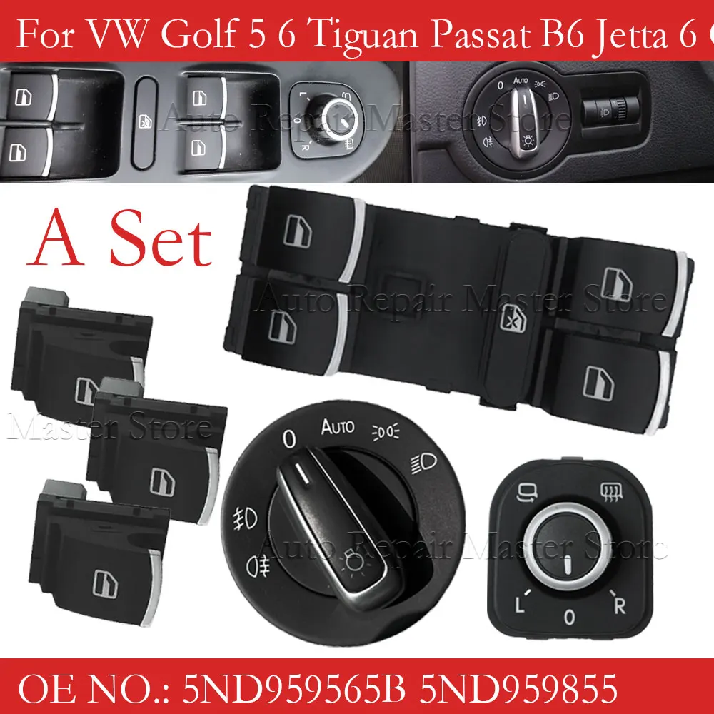 5ND959855 5ND959565 Auto Headlight Window Switch Chrome For VW Golf 5 6 Tiguan Passat B6 Jetta 6 GTI 5ND941431B 5ND959857