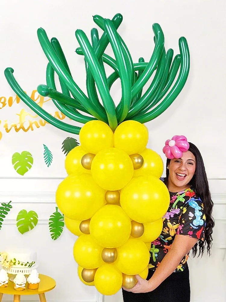 56pcs Summer Pineapple Pillar Balloons - Yellow Balloons, Summer Birthday, Beach Pool Party Decorations, Aloha Party Decorations