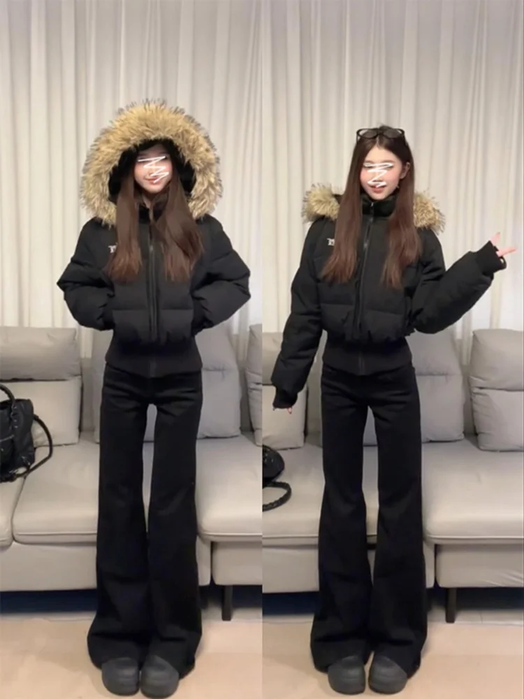 

Американские джинсы с подкладкой на подкладке, женские осенне-зимние свободные брюки с высокой талией и широкими штанинами, повседневная одежда