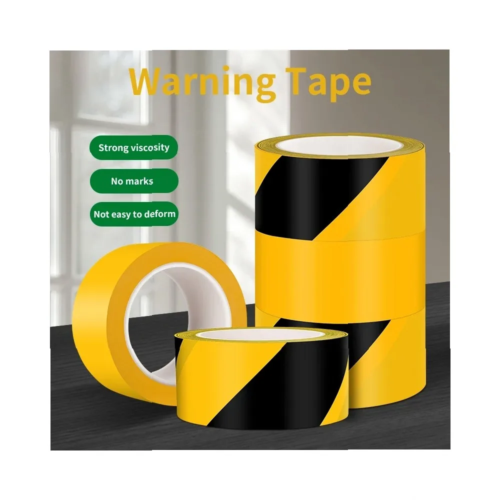 Black Yellow PVC Warning Tape High Viscosity Waterproof Floor Marking Tape for Warehouse Workshop Safety Positioning