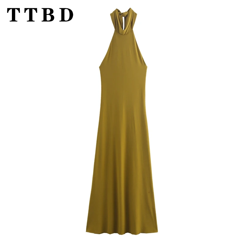 

TTBD 2024 New Summer Women's Elegant Backless Halter Dress Sexy Sleeveless Beach Style Dress Ladies Fashion Party Outfit