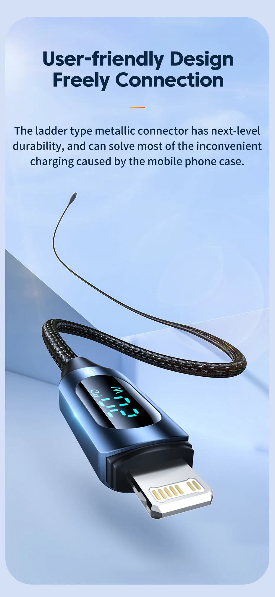 Toocki PD20W USB-C-Lightning-Kabel mit LED-Digitalanzeige, Schnellladekabel für iPhone 14 13 12 Pro Max 8 7, Typ C zu Lightning – Detail 8
