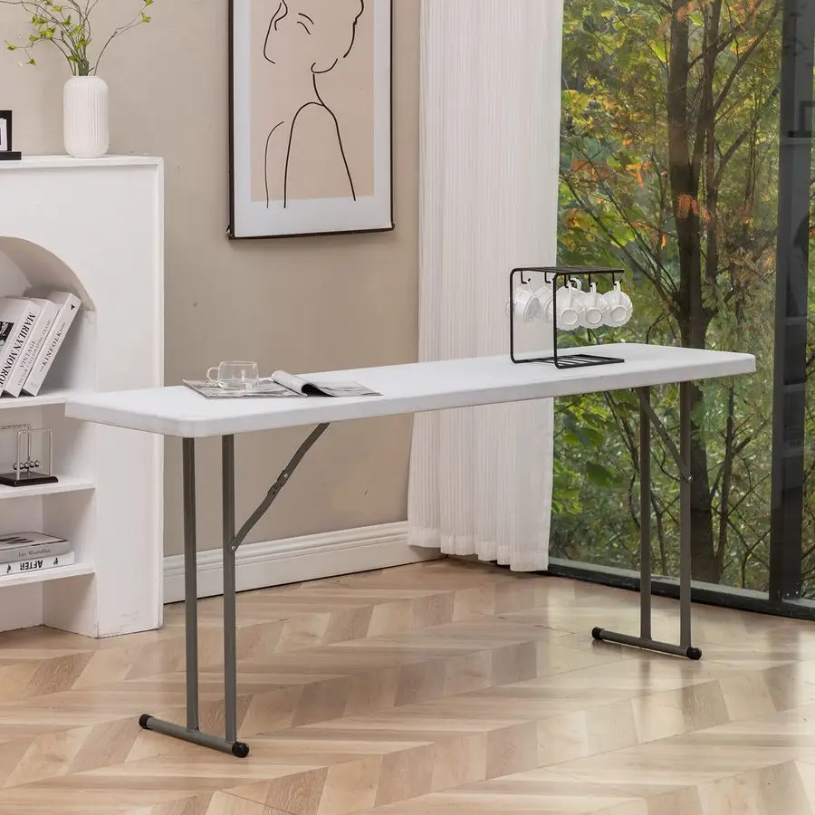 Mesa de Treinamento Dobrável de Plástico Branco de 6 Pés (1,83m) de Comprimento, 18 Polegadas de Largura, 29 Polegadas de Altura, Portátil para Eventos Internos e Externos