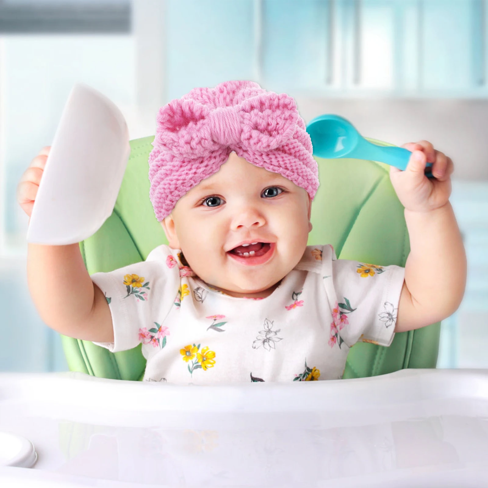 

2pcs Baby Knit Hat Toddler Winter Warm Cap Knotted Bows Turban Knitted Beanie For Infant Photo Props Stretchy Comfortable