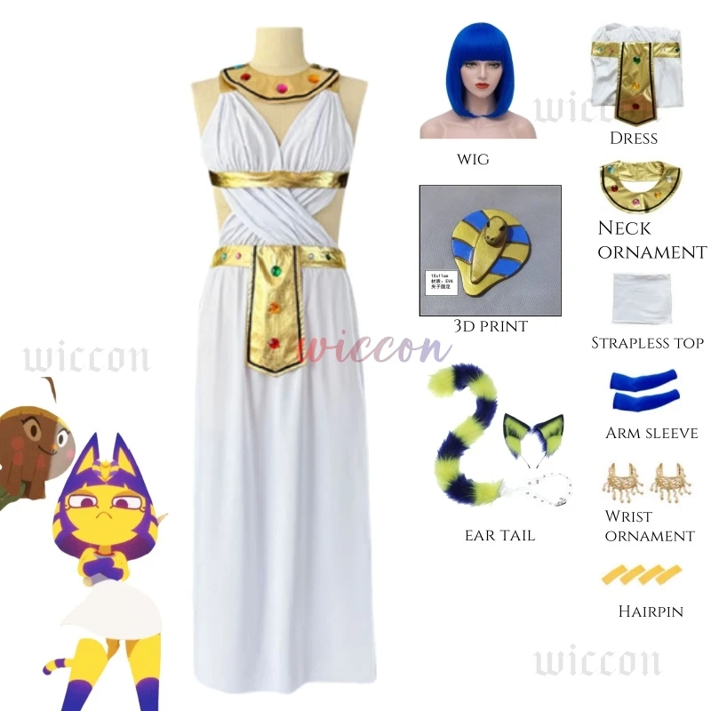 2025 Animal Crossing Ankha Queen Dress Egyptian Game Role Play Halloween Carnival Costume