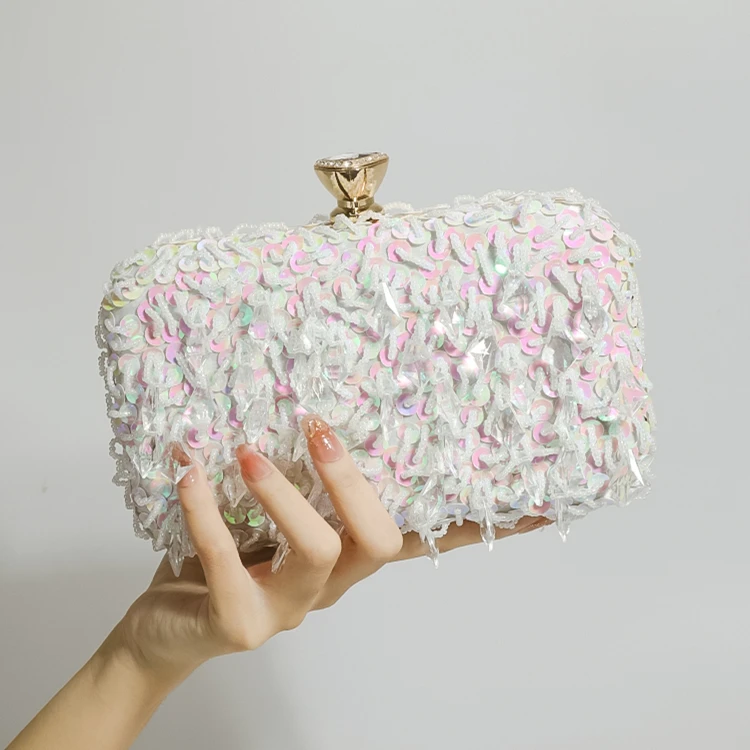 New 2025 Elegant Beaded Pendant Evening Bag Wedding Dress  Crossbody Chain Handbag Shiny Sequin Clutch for Women