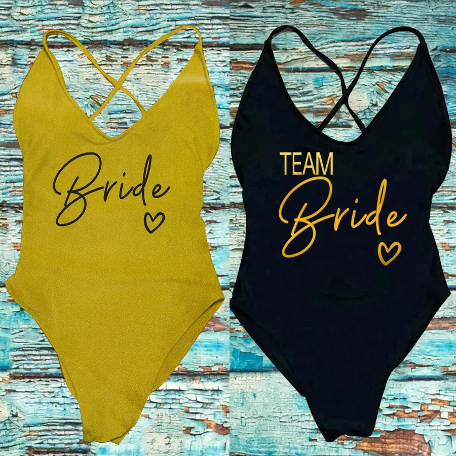 TEAM BRIDE love Swimwear Women One Piece Swimsuit Sexy Padded Bikini Woman Bathing Suit Plus Size Beachwear Bachelorette Party