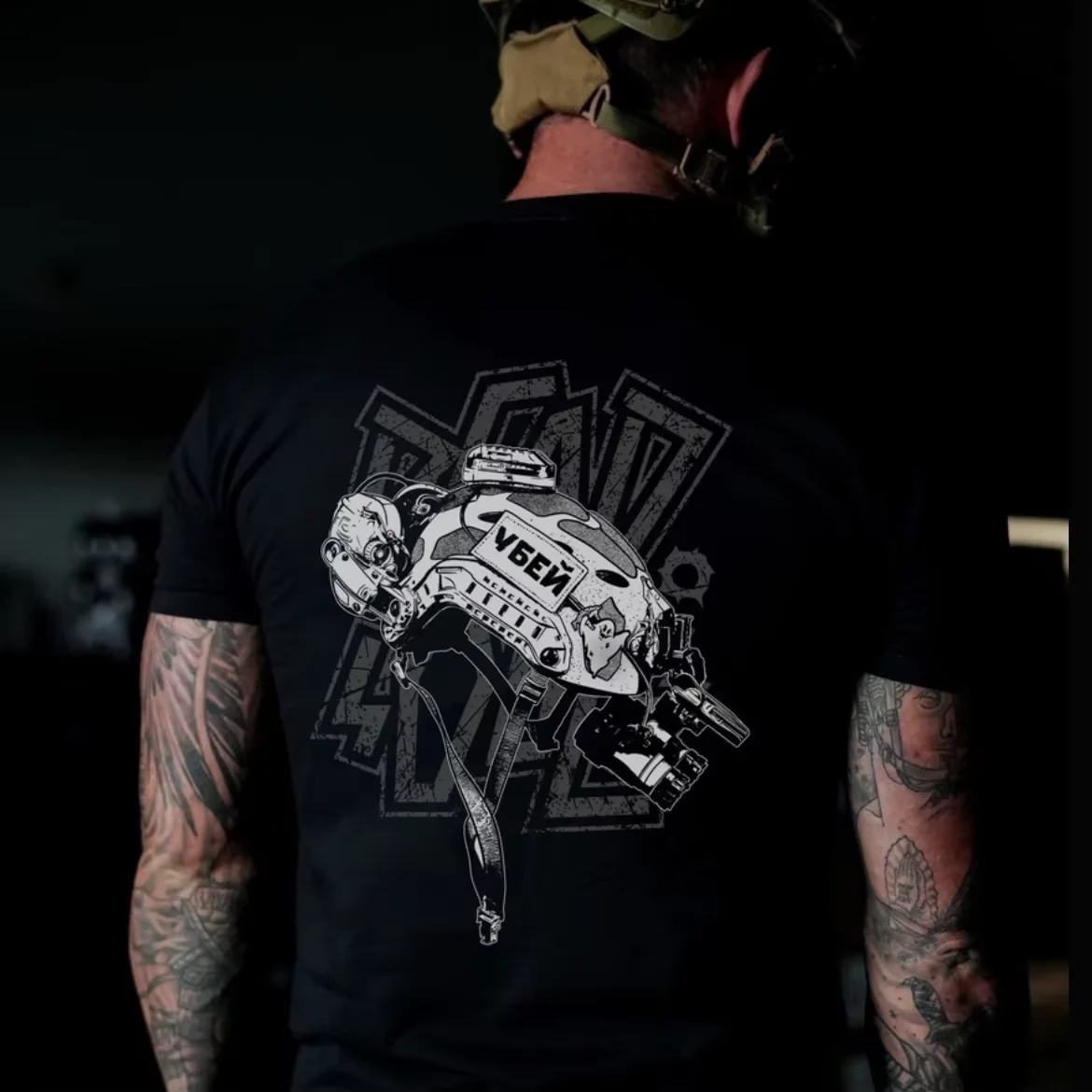 2026 New Peek A Boo Night Vision Tactical Operator Skull T-Shirt, Combat Iron Back Print Military Unisex Short Sleeve Tee