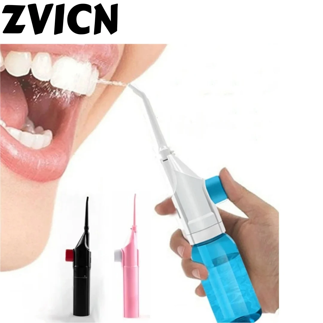Portable High-Pressure Oral Irrigator - Manual Tooth Cleaner with Grip, Nozzle Attachment for Gum Health