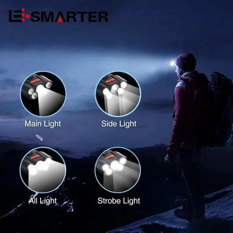 

5LED налобный фонарь, перезаряжаемый, водонепроницаемый, регулируемый, 4 режима, легкий для кемпинга, бега, пешего туризма, работы, велофонарь