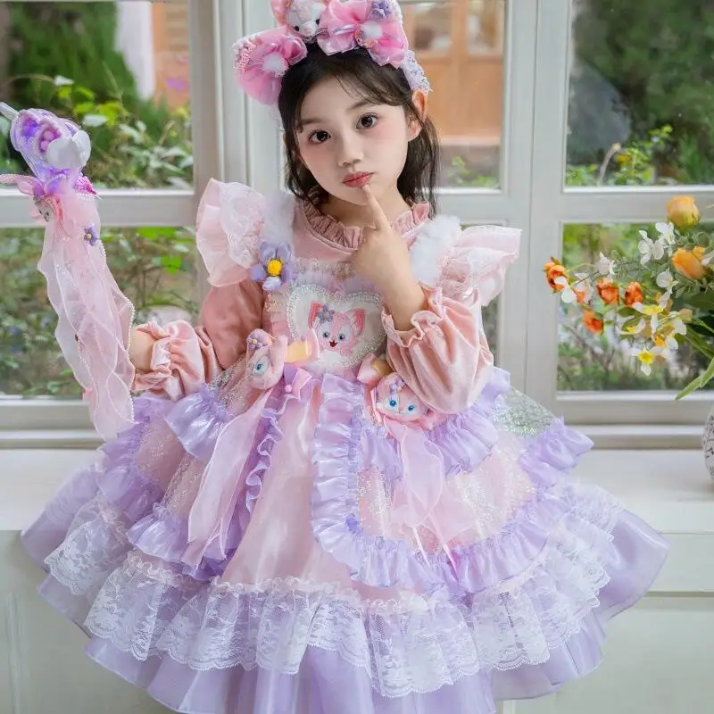 

Anime Cartoon Festive Lolita Dress for Girl Christmas Dress Children Kawaii Lace Ruffles Decorative Doll Party Princess Dress