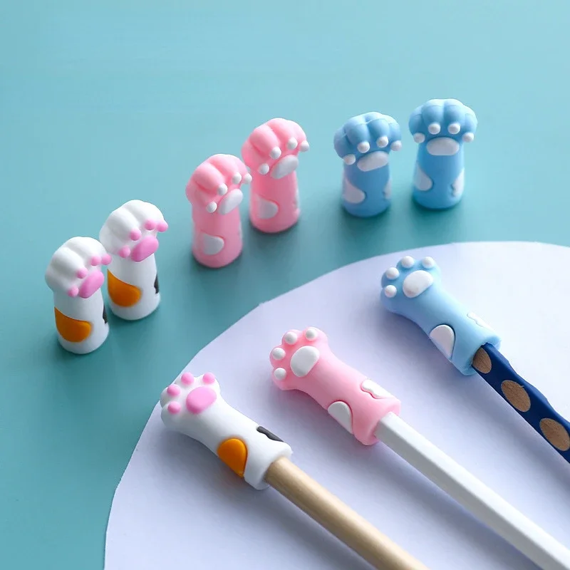 Kawaii Cat Pencil Cap Cartoon Silicone Pen Topper Covers For Kids Cute Pencil Extender Stationery School Supplies