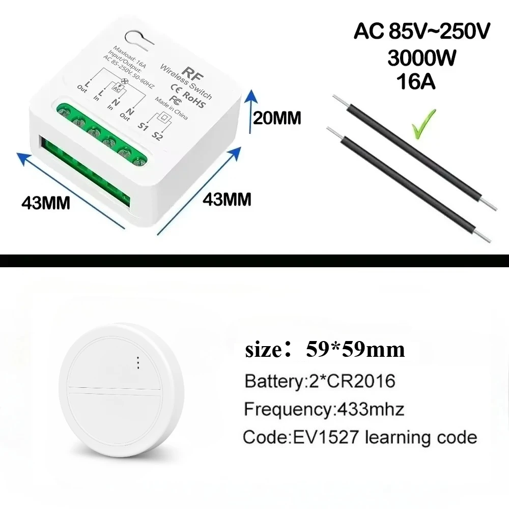 RF433 مفتاح الإضاءة اللاسلكي العالمي AC110V 220 فولت 2-way التحكم عن بعد مع محول وظيفة تأخير لضوء مروحة مصباح المنزل الذكي