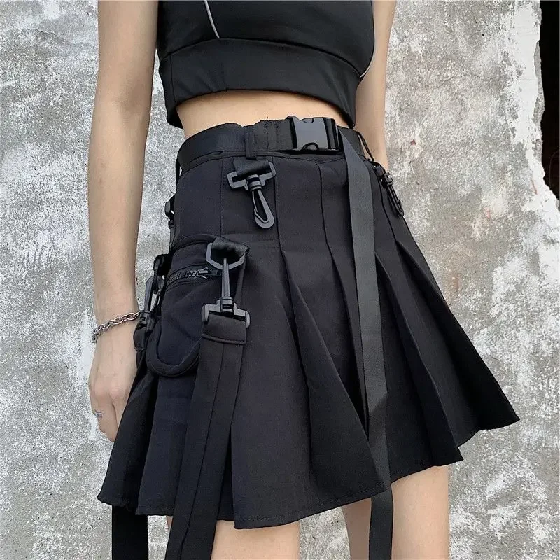 Black skirt female Harajuku style ins super fire work dress fashion temperament high waist pleated skirt A short skirt cool