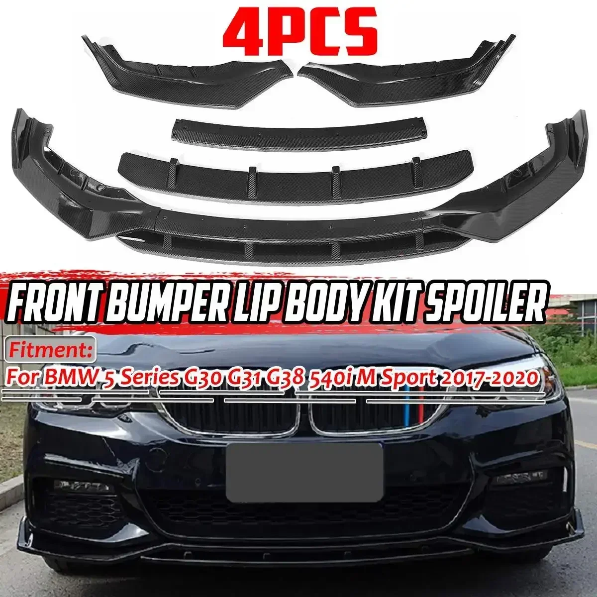 G30 Bumper Lip Car Front Bumper Lip Spoiler Diffuser Guard Cover For BMW 5 Series G30 G31 G38 540i M Sport 2017-2020 Body Kit