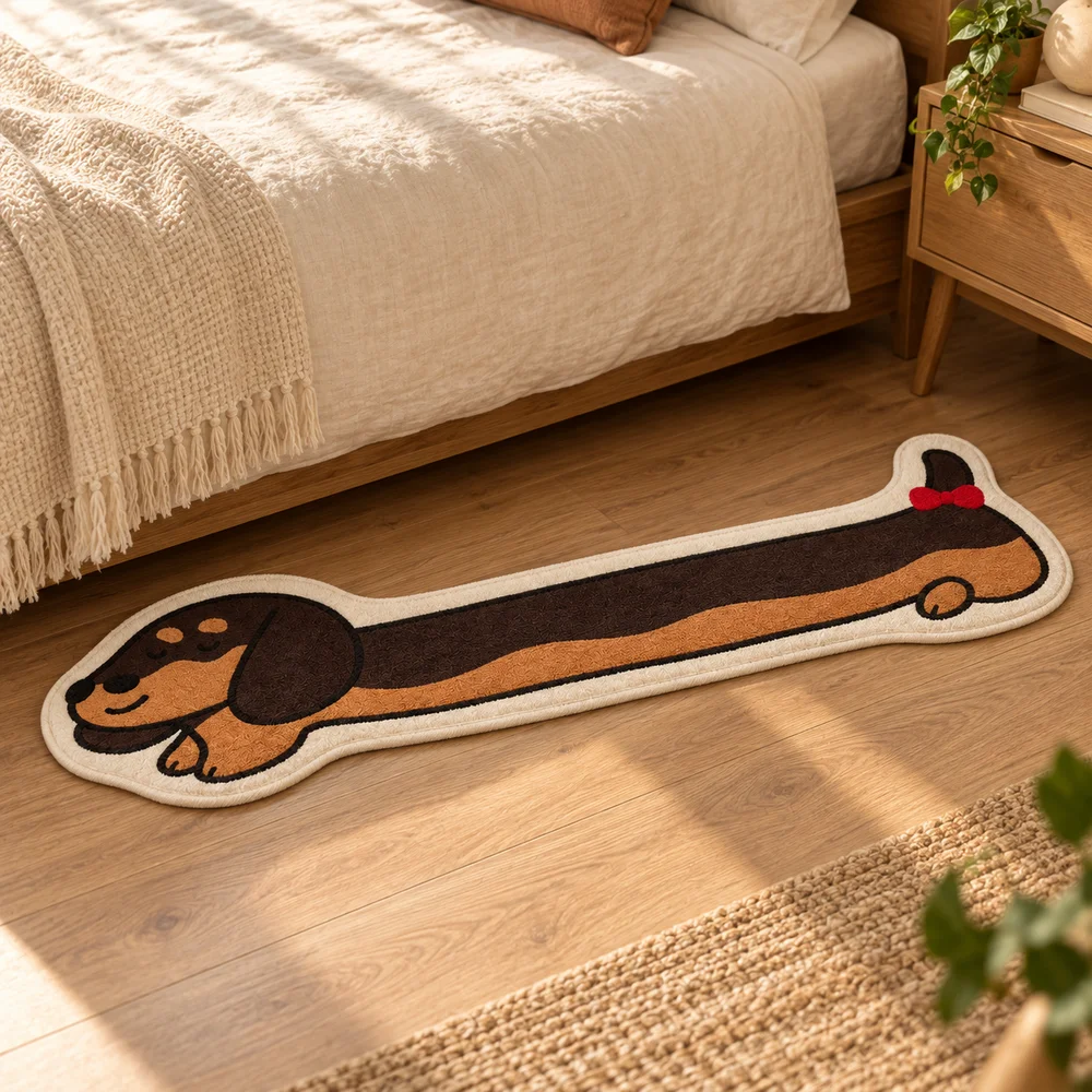 Long Dachshund Dog Floor Mat Soft Flannel Non Slip Area Rug Cartoon Puppy Door Mat For Bedroom Living Room Bathroom Home Decor