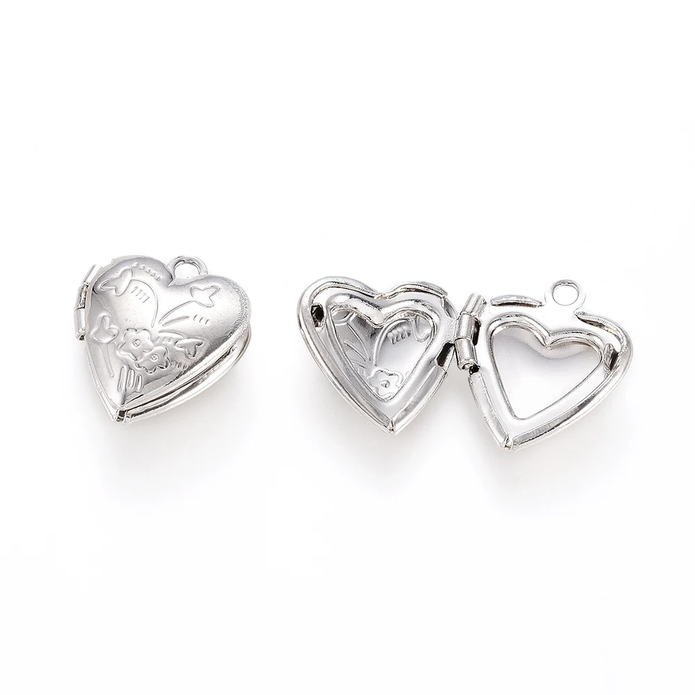 20pcs Small Heart Brass Locket Pendants Photo Frame Charms for Necklaces Craft Supplies Jewelry Making Valentine Gift