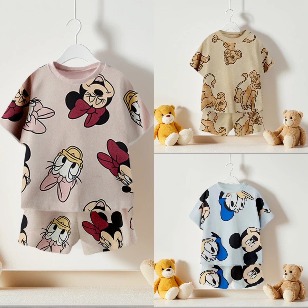 

Cartoon Print Tshirt+shorts Two Piece Set For Kids New Fashion Costume Boys And Girls Donald Duck Full Print Short Sleeve Shorts