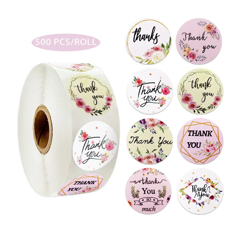 50-500pcs Round Floral Thank You Stickers For Wedding Favors And Party Handmade Stickers Envelope Seal Stationery Sticker