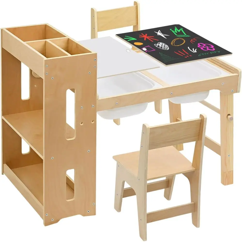 

Toddler Activity Table and Chair Set with Storage and 6-in-1 Art Desk for Playrooms and Daycare, Ideal for Sensory Play and Todd