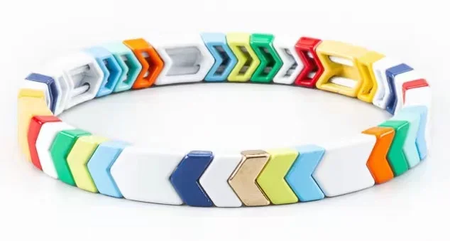 National Wind Set Bracelete Pink Rainbow Bracelet Women Enamel Tile Bracelet Colorful Boho Summer Beach Fashion Jewelry Gift
