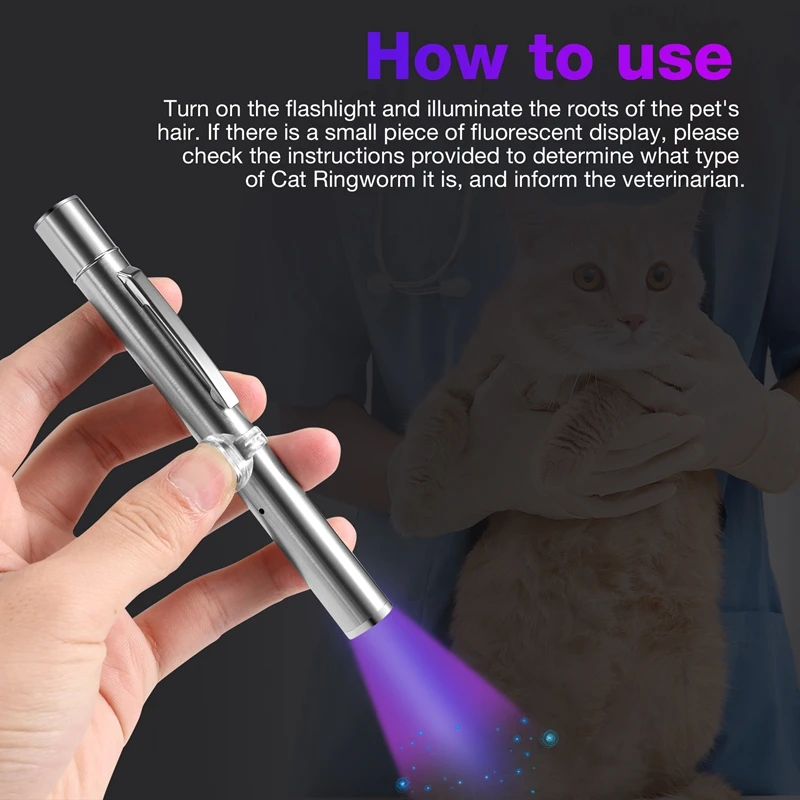 Wood's Lamp Portable,UV Black Light For Pet Dog/Cat Care,Cat Ringworm Detector, Pet Urine Detector,Rechargeable