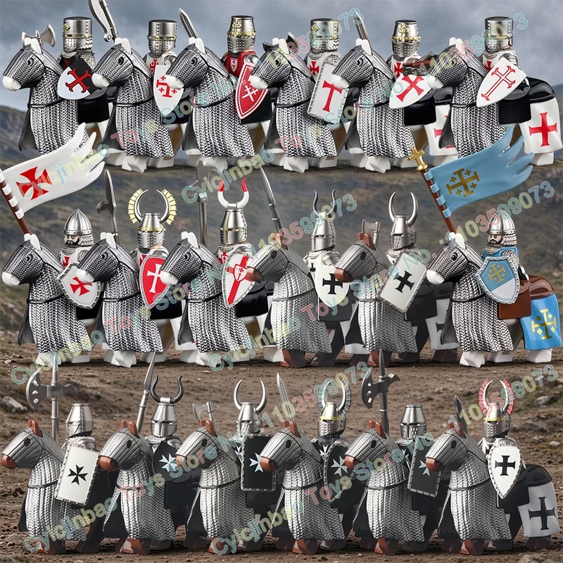 Armored Knight Action Figures War Horse Combination Building Blocks Collection Building Blocks Toys Helmet Accessories Gift