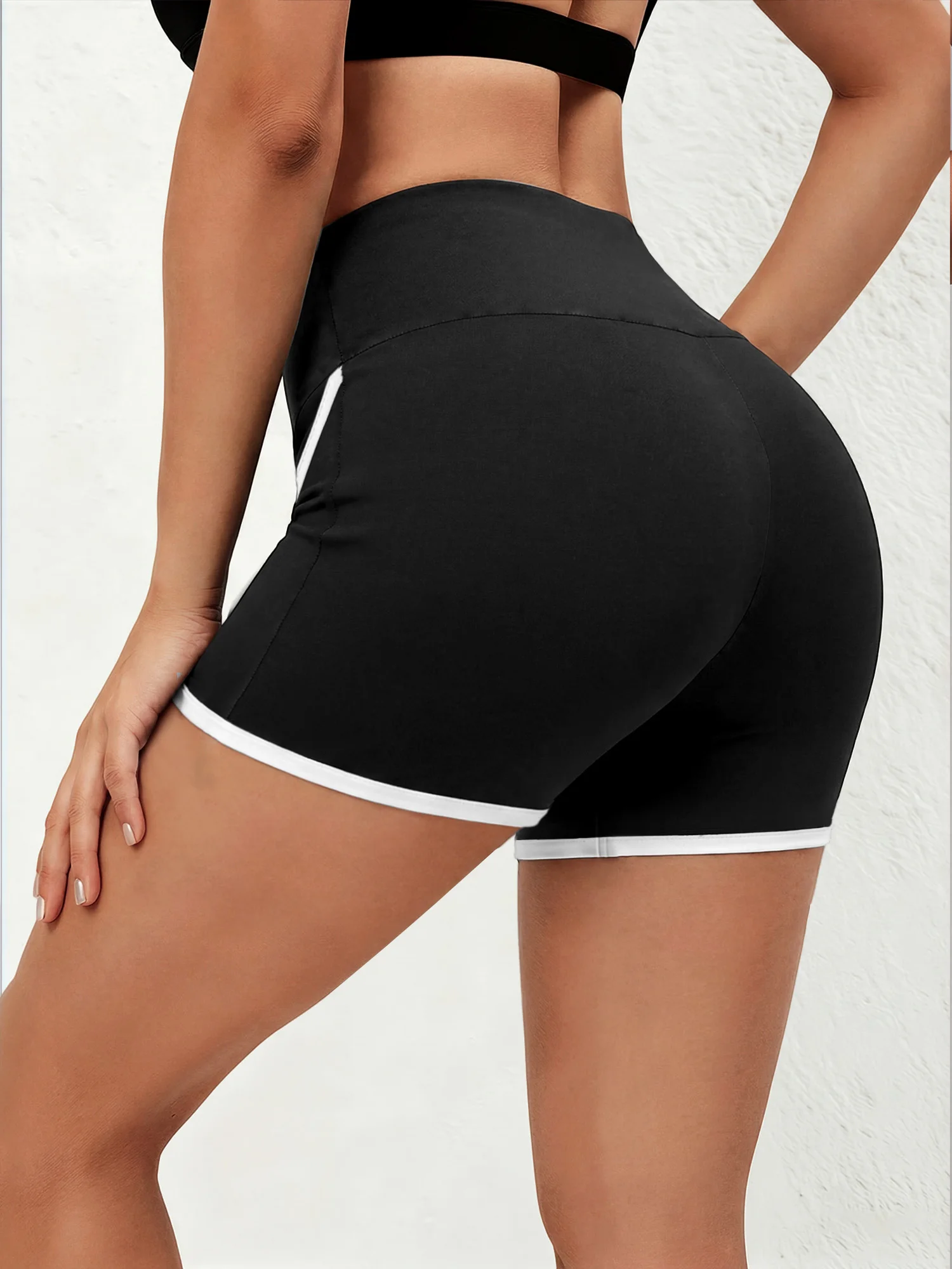 Minimalist High Waist Skinny Shorts Ladies Contrast White Hem All Match Daily Short Pants