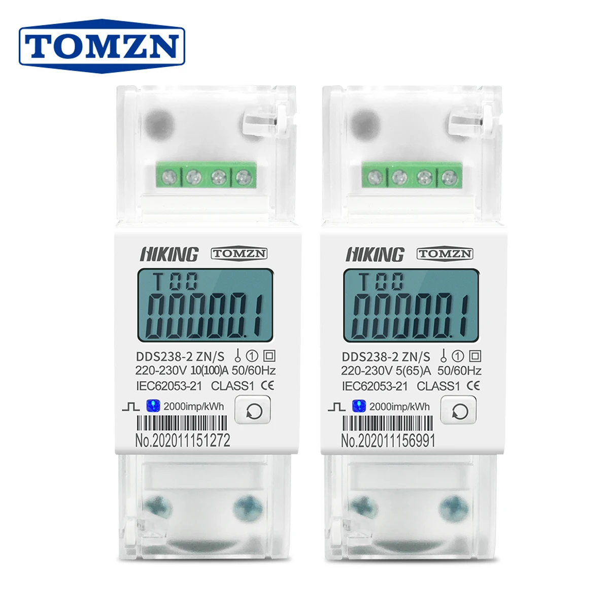1 SZT. TOMZN Licznik energii elektrycznej na szynę DIN, 220V 230V 50Hz 60Hz, pomiar napięcia i prądu, DDS238-2 ZN/S, jednofazowy, RS485 MODBUS-RUT