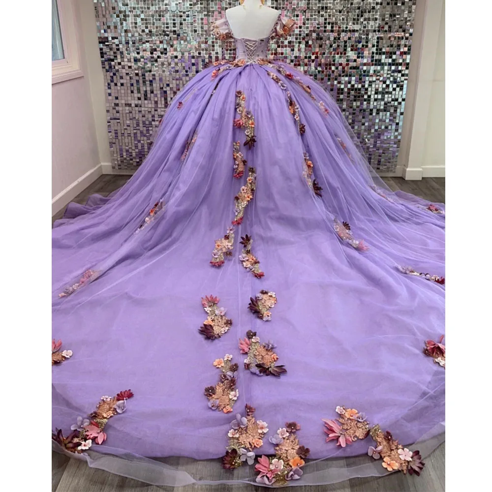 

Lilac Quinceanera Dresses Puffy Ball Gown Sweet 16 Formal Off the Shoulder Lace Appliques Birthday Princess Party Gowns