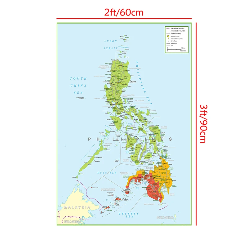 Lienzo decorativo para pared, póster sin marco, impresión artística para sala de estar, decoración del hogar, suministros escolares, mapa de Filipinas, 60x90cm