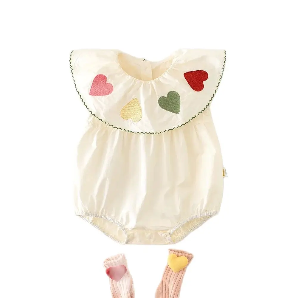

Newborn Baby Girl Sweet Heart Lace Ruffled Collar One Piece Romper Bodysuit Crawler Soft Adorable Infant Clothing