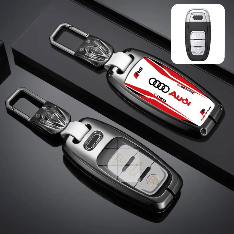 Alloy Car Smart Remote Key Case Fob Cover Shell for Audi A4 A5 A6 A7 A8 Q8 Q5 S6 S7 S5 S4 RS6 RS7 Keyless Keychain Accessories