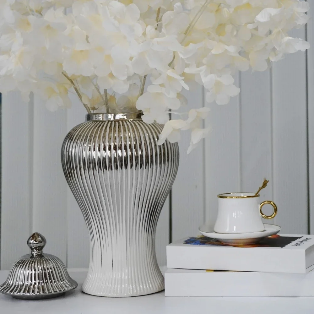 Home decor vase ornaments TV cabinet ceramic vase Silver Plated Gold Plated General Canned Jewelry storage jar Ceramic high vase