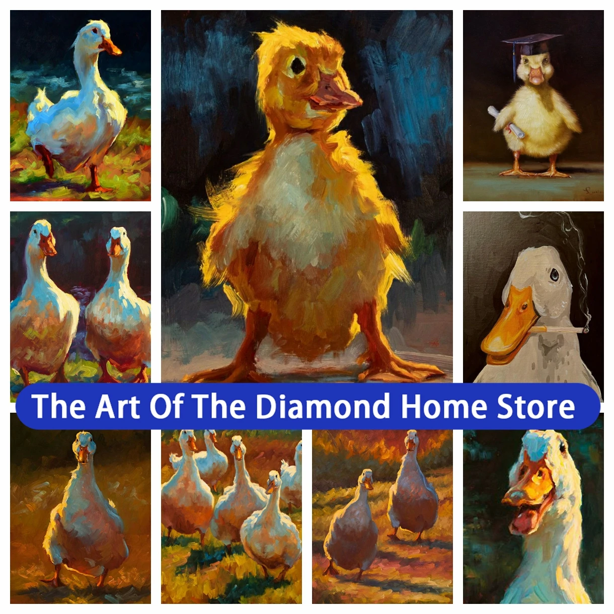 Oil Painting Art Duck 5D DIY AB Diamond Painting Animals Cross Stitch Embroidery Picture Mosaic Full Drill Craft Home Decor Gift